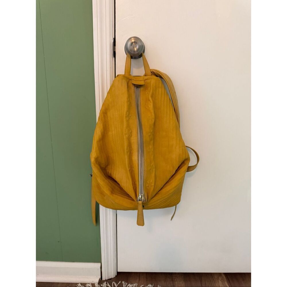 Opelle Mustard Yellow Genuine Leather Backpack Sling Bag Women Zip Closure